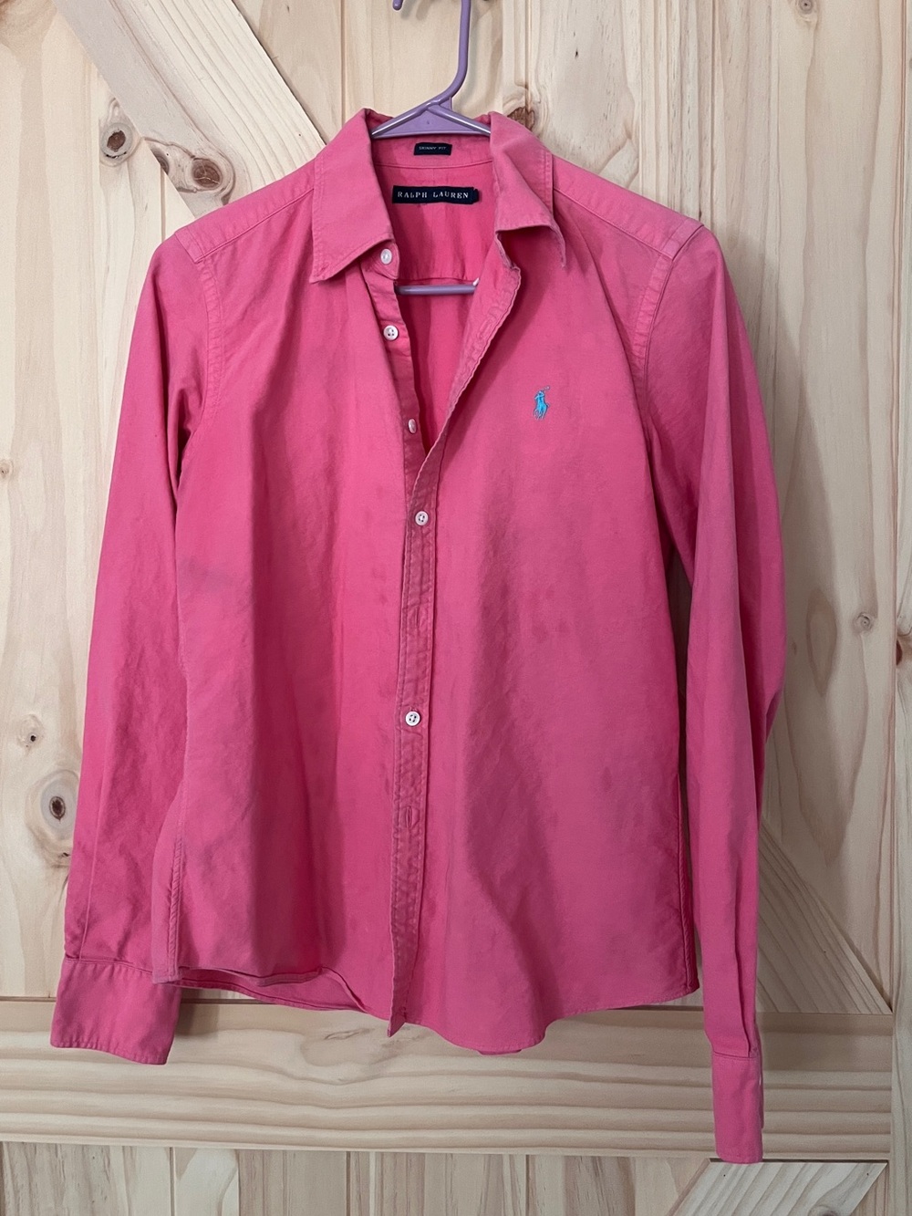 Ralph Lauren Skinny Fit Pink Button-Down Shirt Size 8 Pony Logo